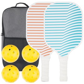 Pickleball Paddles Set, Premium Lightweight Fiberglass Surface Polypropylene Core Pickleball Rackets, Pickleball Set of 2 with 4 Outdoor Balls and Carry Bag for Beginners (Retro Wave)