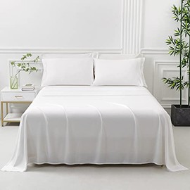 MEILA Cooling Sheet Set, Polyester & Rayon Derived from Bamboo, Queen Sheet Set, Deep Pocket Up to 16",1 Fitted Sheet, 1 Flat Sheet, 2 Pillow Cases Queen Size,White