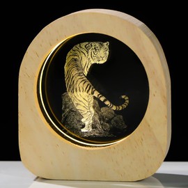 Crystal Tiger Gifts for Women Wood Night Light for Home Decor, 3D Engraved Tiger Lamp Collectible Figurines Gifts for Mom Friends Tiger Lovers