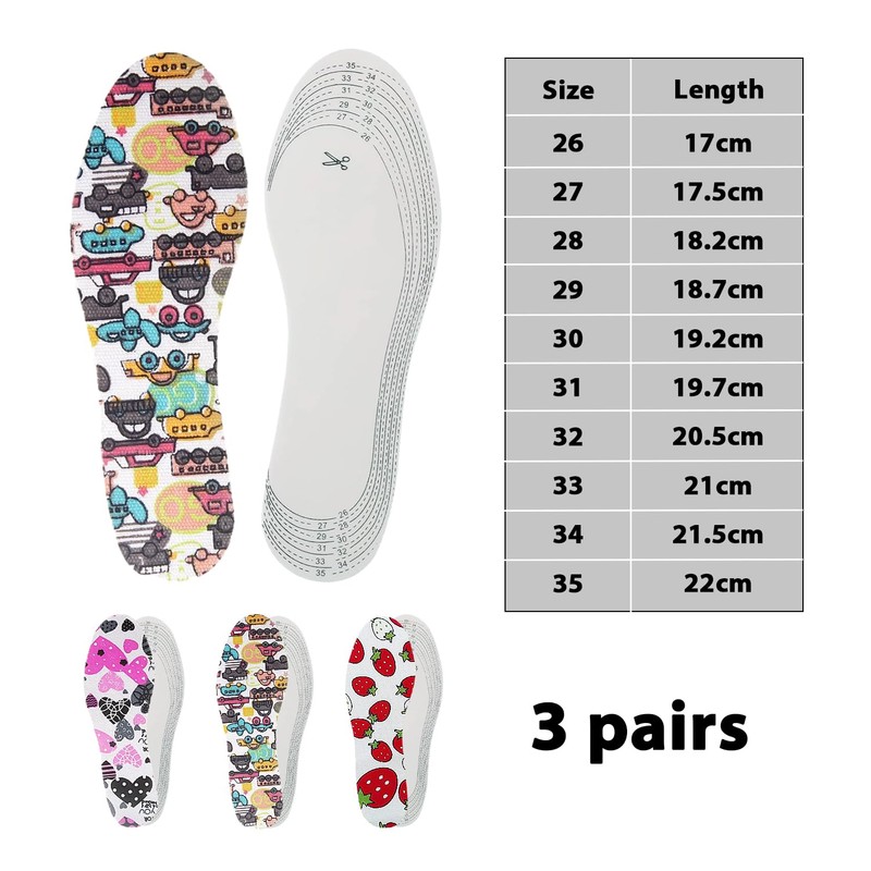 3 Pairs Kids Cartoon Print Foam Latex Sponge Replacement Insoles