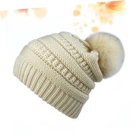 TOVINANNA Warm Knitted Women's Hat Beanie for Stylish Plush Ball Headpiece Beanie Size for Girls Beige