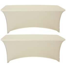 Hanbertti 2 Pack Spandex Table Covers Stretchable Tablecloth Universal Rectangular Fitted Tablecloth Protector Wrinkle Free Table Covers for Party, Wedding, Birthday, Banquet, Vendor（Cream,4FT