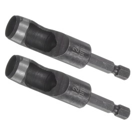 Kozelo 2pcs Leather Hole Punch Tool 12mm x 1/4" Shank Extension Hex Shank Drill Bit Carbon Steel Hollow Puncher for Fabric Leather Craft Belt Length 90mm