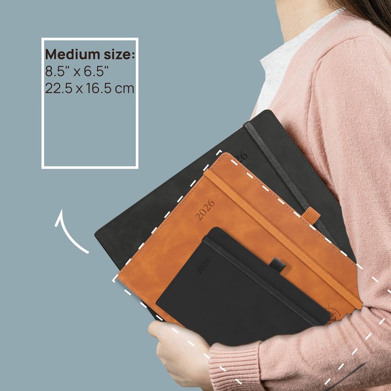POPRUN Diary A5 Week to View 2026 PU Leather Soft