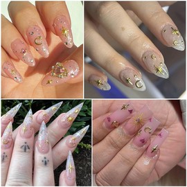 3D Star Nail Charms for Kit, Star Series Gold Silver Star Nail Charms Art Supplies for Acrylic Nails Metallic Design Cute Cross Star Gems Charms Nail Jewelry for Women DIY Nail Decoration Accessories