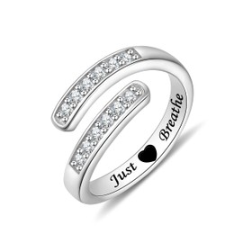 ACJFA 925 Sterling Silver Open Thumb Ring Inspirational Jewelry Rings Adjustable Ring for Women Men(Just Breathe 3)
