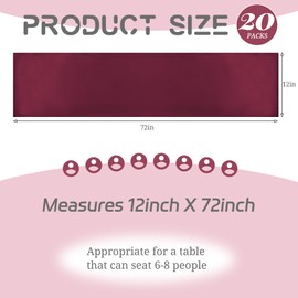 20 Pack Burgundy Table Runners 12 x 72 Inch Satin Table Runner for Rectangle Round Tables,Burgundy Table Runner for Wedding,Birthday Banquets Engagements Party Decoration