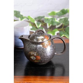Teapot Stylish Kyuyaki Teapot Pot Leaf Pattern Ceramic Japanese Dinnerware Made in Japan with Tea Strainer Net