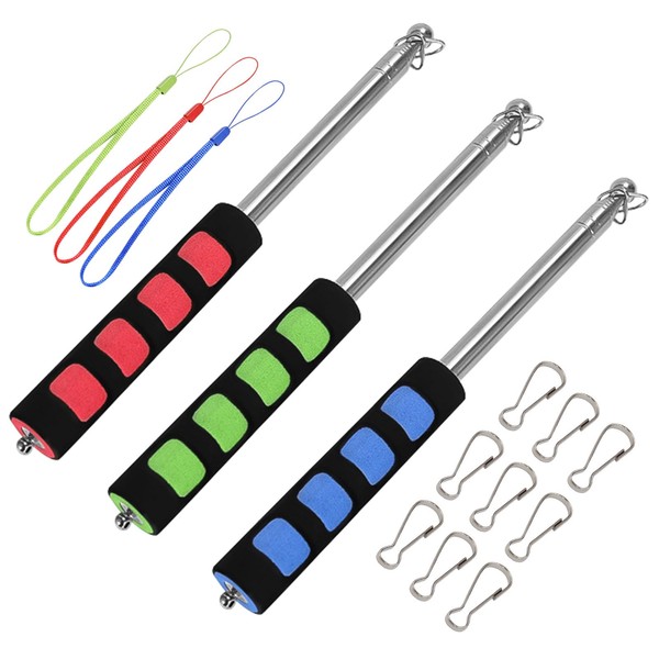 MIVAIUN 3 Piece Telescopic Flagpole Set, Handheld Flagpole, Stainless Steel