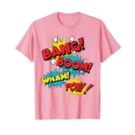 Bang Boom Pow Wham Comic Bubbles Pink T-Shirt