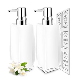 Memanque White Soap Dispenser Bathroom,2 Pack Acrylic Kitchen Hand and Dish Soap Dispenser Set, Bathroom Soap and Lotion Dispenser,Refillable Liquid Soap Dispenser