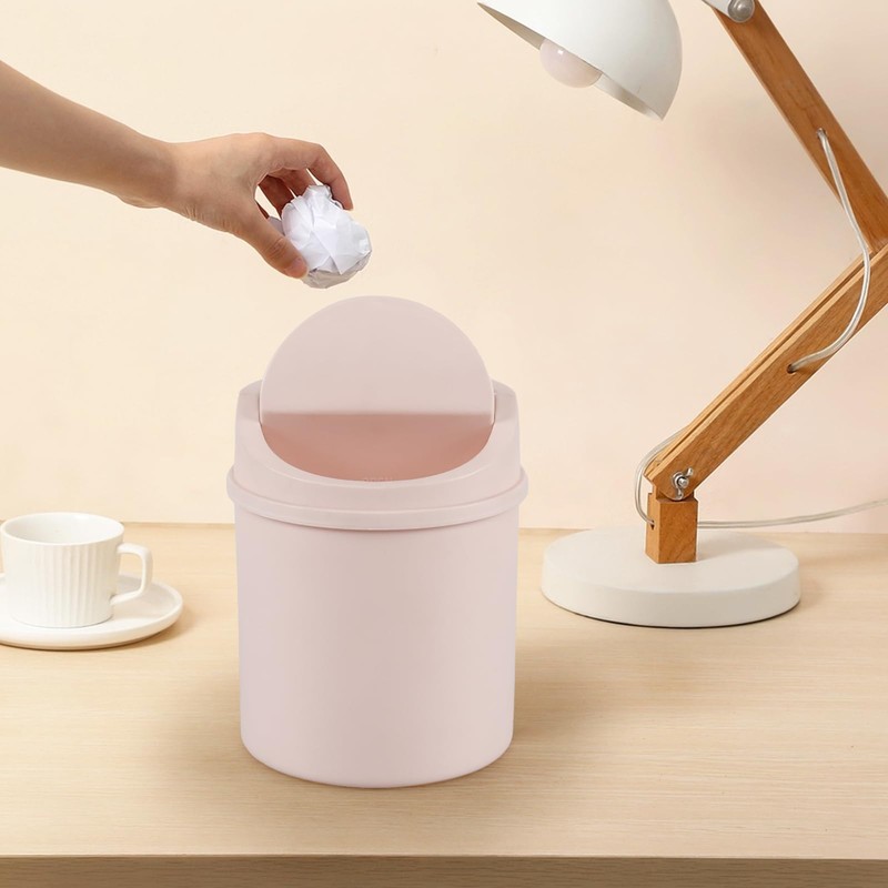 Hespama Pink Mini Round Swing Lid Trash Bin, 0.5 Gallon
