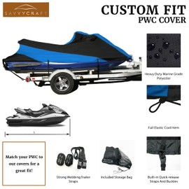 Savvycraft Waterproof Trailerable Jet Ski Cover, Custom Fit Jet Ski Cover for 1997-1999 Sea Doo SPX Jet Ski Blue/Black