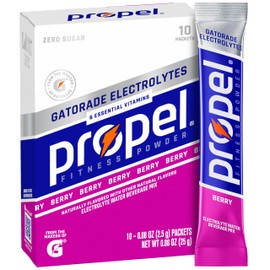 Propel Electrolyte Enhanced Water Drink Mix Powder Packets, Berry, Zero Calorie & Zero Sugar Hydration with Electrolytes and Vitamins C & E (10 Packets)
