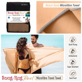 Snug Rug Microfibre Towel Super Absorbent Quick Drying Lightweight Compact for Travel Antibacterial Swimming Sports Travel Sandproof Beach Towels Microfibre Beach Sand Beige Large 80 x 160 cm