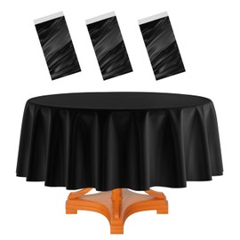 HEIPINIUYE 3 Pack Black Round Tablecloth 84 Inch Round Plastic Table Cloth Waterproof Disposable Round Table Cover for Party Birthday Camping Picnic Baby Shower