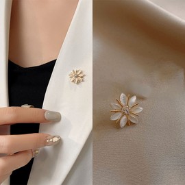TseenYi Opal Flower Brooch Pins Plumeria Flower Brooch Gold Crystal Pins Brooch Buttons Vintage Opal CZ Brooch Cardigan Clip Lapel Clip Shirt Clip Jewellery for Women and Girls Gifts, Metal