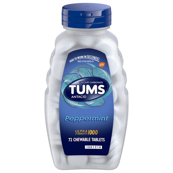 TUMS Ultra Strength Chewable Antacid Tablets for Heartburn Relief, Peppermint - 72 Count