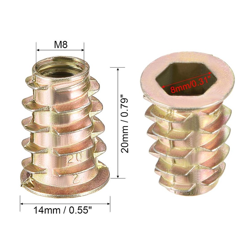 sourcing map Threaded Insert Nuts Zinc Alloy Hexagon Socket M8