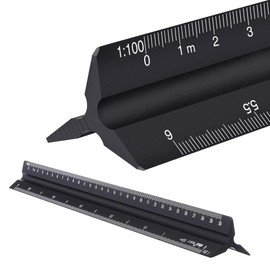 HosDen 30cm Triangular Ruler Metric Architect Matrix Ruler Solid Black Aluminum Ruler 1:20 1:25 1:50 1:75 1:100 1:125 (Protective Bag)