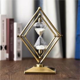 SAMLONG Large Hourglass Timer 30 Minute Sand Clock, Rotatable Diamond Sand Timer Vintage Home Décor, Bronze Metal Hour Glass with White Sand
