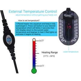 hygger Submersible Digital Aquarium Heater 100W, Betta Fish Tank Turtle Tank Heater with Intelligent LED Temperature, Thermometer and External Adjustable Temperature Controller for 25-90 Liter