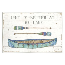 Stupell Industries Life Better At Lake Rustic Canoe Ores Grain Pattern Wood Wall Art, Design By Daphne Brissonnet
