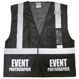 Conspiracy Tee Event Photographer Safety Vest, Black, Reflective Design, High Visibility Vest