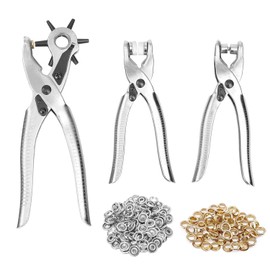 Trimming Shop 3-in-1 Revolving Hole Punching Pliers, Grommet Setting Tool Kit, Leather Hole Punch, Eyelet Plier, Open Ring Press Studs Plier, Set of 3 Steel Punch Tools Kit for Fabric, Leather, Paper