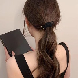 Fuyunohi Hair Rubber Black Hair Rubber Non-marking Hair Rubber Set of 5 Hair Clips, Korean Style, Simplified, Plain, Non-Cut Rubber, Stretchable Bang, Ponytail Ring, High Elasticity, Stylish, Hair