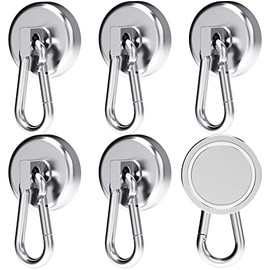 THCMagorilla Magnetic Hooks 100LBS Neodymium Magnetic Hooks Heavy Duty with Swivel Carabiner Hook, Perfect for Refrigerator Grill Kitchen Warehouse Office 6 PCS