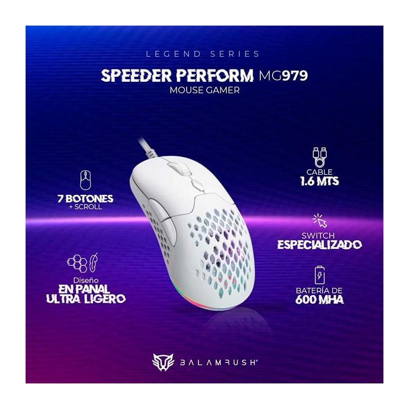 Balam Rush Mouse Gamer Speeder Perform MG979 10000dpi Inalambrico Blanco