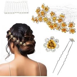 20 x Stunning Diamante Floral Hair Pins Bridal Wedding (Golden)