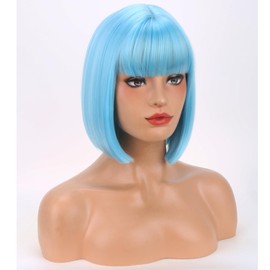 PATTNIUM Blue Bob Wig for Women Short Light Blue Wig with Bangs Sky Blue Straight Synthetic Wigs