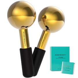 MonétBeauty Stainless Steel Ice Globes for Facials (Gold Black Handle), Durable Cryo Globes Instantly Reduce Puffiness, Tighten Pores & Sinus Relief, Face Globes Facial Massages & Daily Beauty Routine