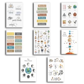 Set of 8 Educational Posters,Alphabet ABC poster,Montessori classroom Decor,Educational Printables,Learning Print set,Home School Printables,Weather, calendar, week.poster(No Frame , 20x30cm-8pcs)