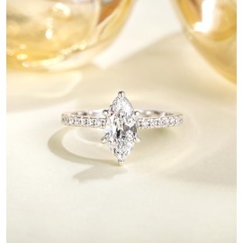 TIGRADE 2CT Engagement Ring for Women Marquise Cut Cubic Zirconia Wedding Band CZ Promise Anniversary Ring Size 3-10, Silver, Size 3
