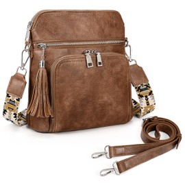UTO RFID Crossbody Bags for Women Vegan Leather Purses Women's Shoulder Handbags with Tassel Guitar Strap