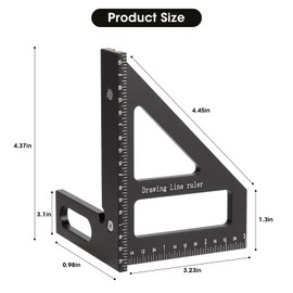 Kosmi Metric and Imperial 3D Multi-Angle Measuring Ruler, 45/90 Degree Aluminum Alloy Woodworking Square Protractor,Woodworking Protractor,Angle Measurement Tool (Black Imperial Square)