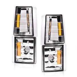 LQI Corner Signal Side Marker Lamps Compatible with Chevy C/K 1500 2500 3500 Pickup 1994-1999 / Fit Chevy C/K 1500 2500 Suburban 1994-1999 Clear lens Chrome Housing Amber Reflector