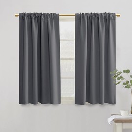 PANELSBURG Dark Grey Thermal Insulated Blackout Window Curtain Set of 2 Panels,Room Darkening Short Half Curtains for Kitchen Bathroom Bedroom,42 Inch Length