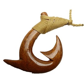 Hawaiian, Natural Koa Wood Pendant" Fishhook" w/adjustable brown Cord