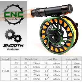 CNC-machined Aluminum Alloy Body Fly Fishing Reel SOL II WT 2/3 3/4 5/6 7/8 9/10 (9/10 wt)