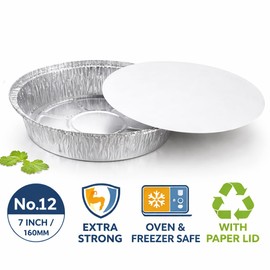 PWRco No.12 Aluminium Foil Containers Pack of 10 – 7 Inch Round Catering Foil Trays, Disposable Oven Proof Takeaway Food Containers, Suitable for Baking and Air Fryer Use