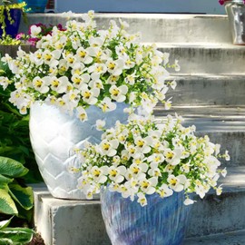 YUGYUM Artificial Fake Flowers Panies Outdoor,10 Bundles Plastic Faux Plants Silk Flower UV Resistant,Outside Home Planter Porch Window Box Yard Decoration-White