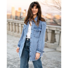 luvamia Womens Fashion Denim Jacket For Women Jean Jacket For Women Trendy Light Jackets For Women Casual Thousand Oceans Blue Summer Jacket Light Jackets For Women Size Large Fits Size 12 Size 14