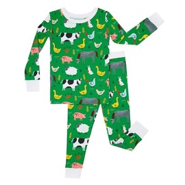 Little Sleepies Two-Piece Pajama Set for Boys & Girls, Soft Viscose from Bamboo Toddler Pajamas for Kids, Family Matching PJs, Green Farm Animals, 12-18M