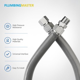 PLUMBINGMASTER 48" 3/4"MIP x 3/4"FIP Gas Flex Line,(1"OD) Full Flow Gray PVC Coated Flexible Gas Connector Hose Supply, Gas Hose for Indoor and Outdoor
