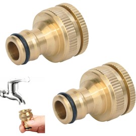 Faucet Connector Heavy Duty Brass Material 1/2 3/4 Inch Water Hose Joint Faucet Nipple Hose Connection Joint Car Wash Connector Connector Screw Hardware Agricultural School Yard Connector (Set of 2)