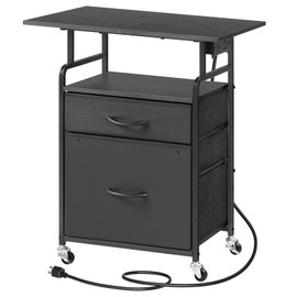 Printer Stand, Printer Table with Drawers, Mobile Filing Cabinet with Charging Station, Printer Cart for Home Office, Living Room, Black BB15UPS01